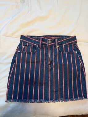American Eagle Outfitters Navy Denim Mini Skirt with Red & White Stripes